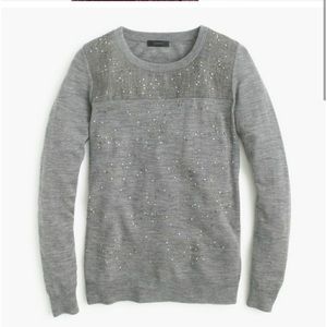 J. Crew Holiday Gray Tippi Sweater Merino Wool Size Small  Plaid Jeweled